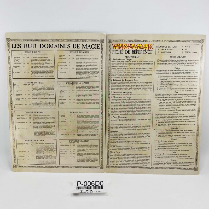 Fiches de référence Warhammer Fantasy Battle FR