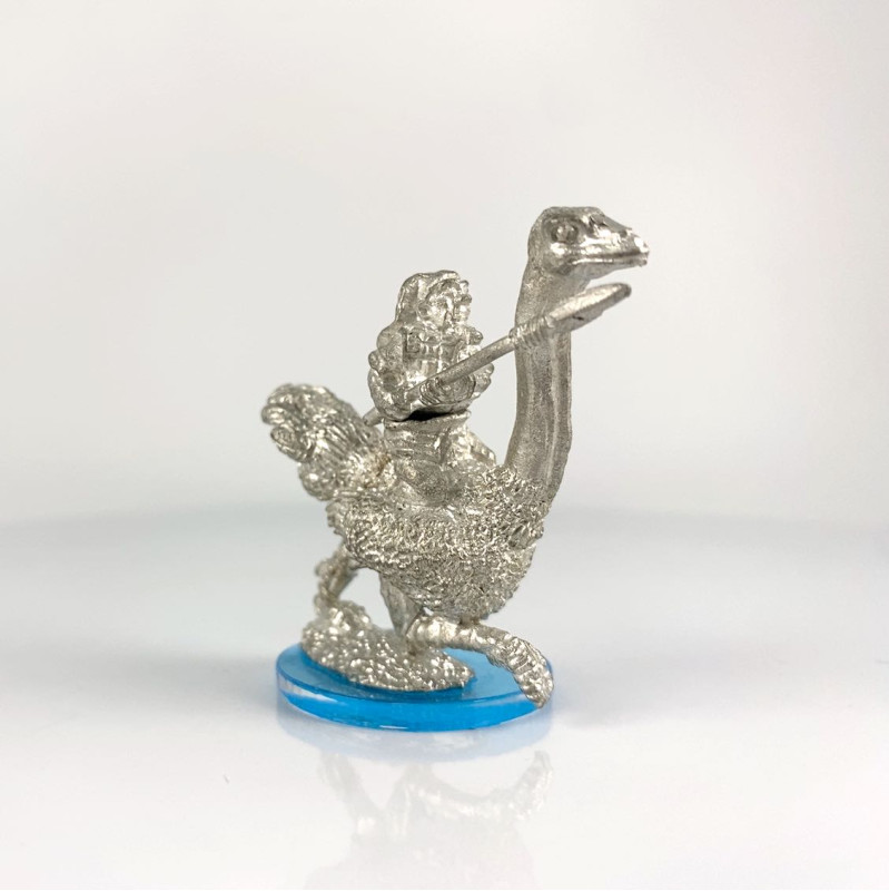 Horse rider with lance on ostrich