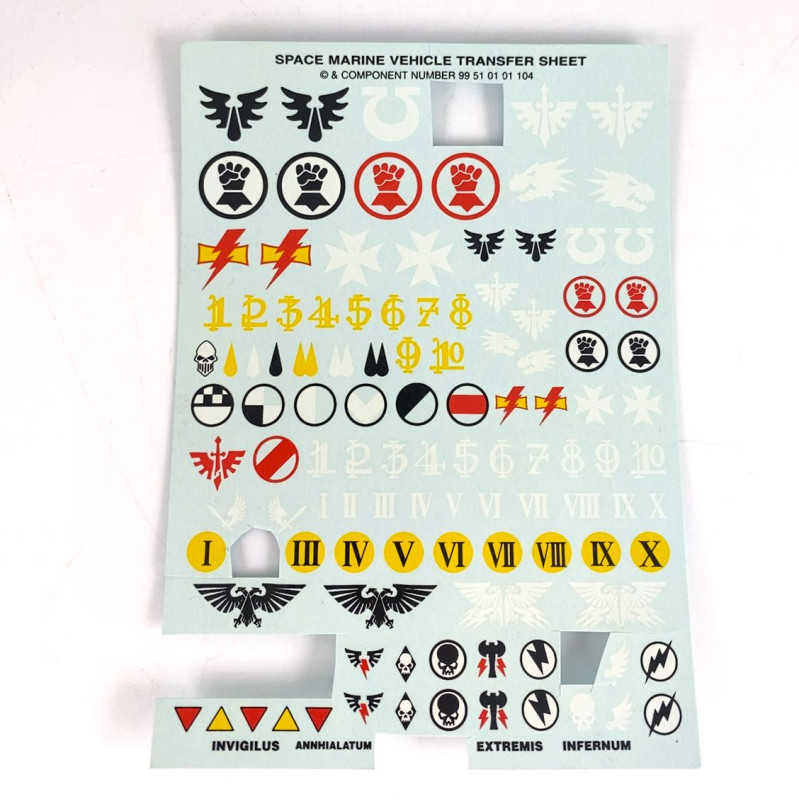 Space Marine Vehicle Transfer Sheet incomplet