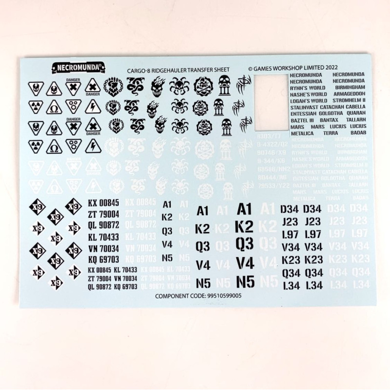 Cargo-8 Ridgehauler Transfer Sheet incomplet