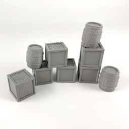 Wooden Barrel and Crate Set