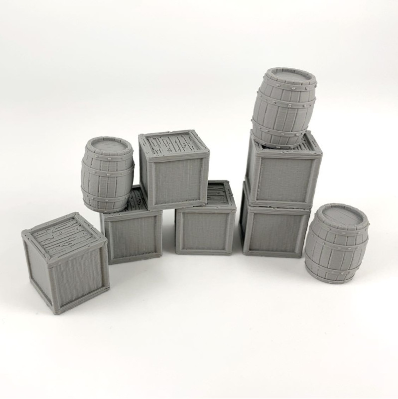 Wooden Barrel and Crate Set